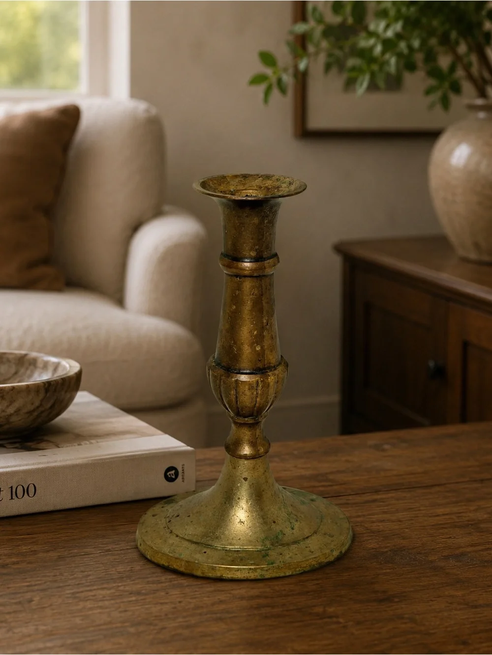 Vintage solid grass Brass Candlestick Holder - Gold Finish